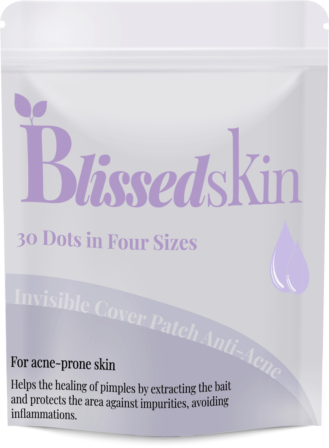 Blissed Skin 30-count invisible acne patches with tea tree oil in four sizes